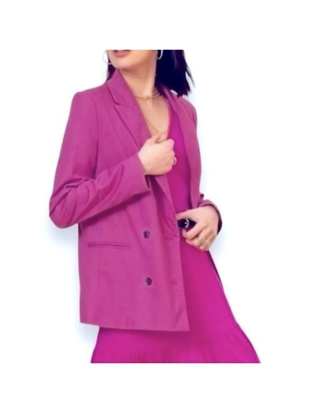 Banana Republic Dark Magenta Double Breasted Linen Blend Blazer Petite 14